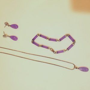 Lavender jade bracelet, pendant and earring set